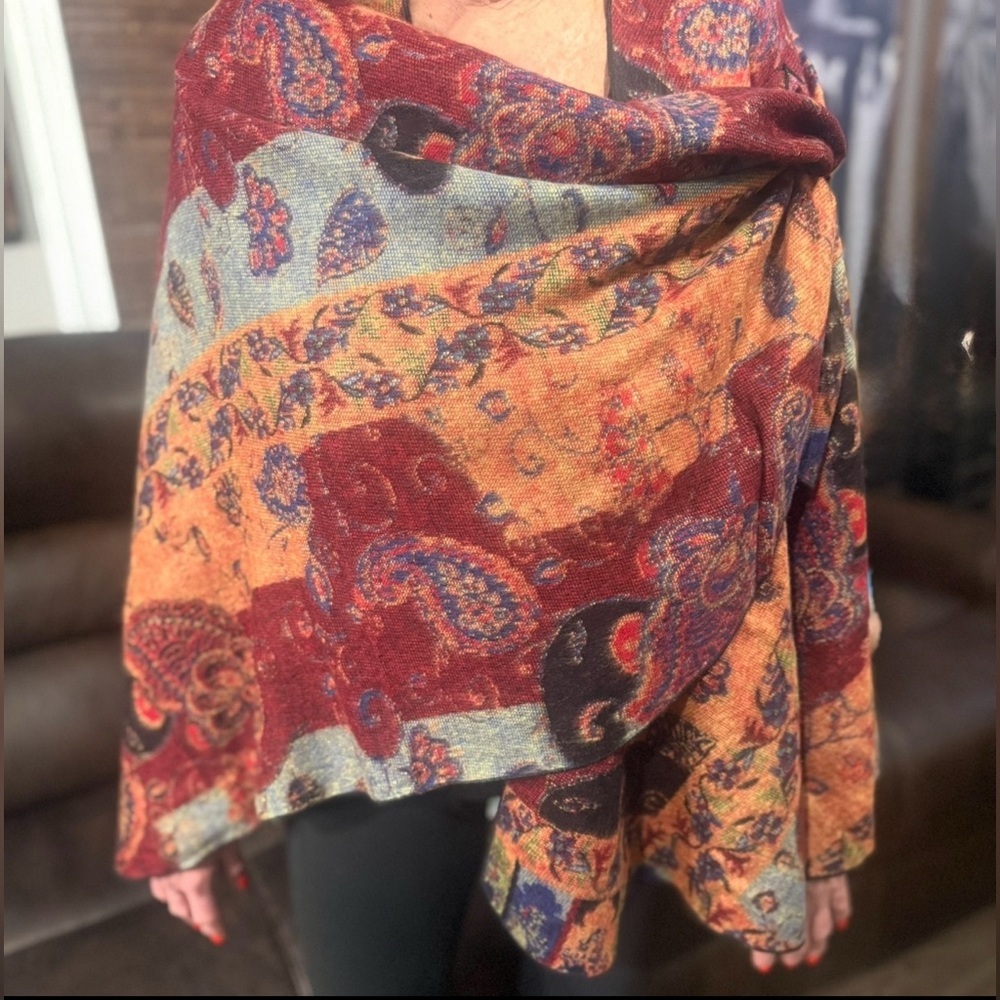 Rapti 100% Cashmere Reversible Paisley Wrap Shawl Scarf Boho Multicolor - Picture 7 of 9